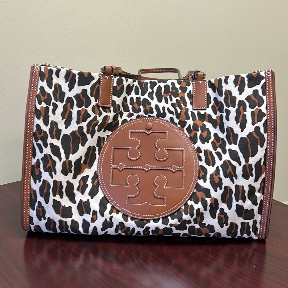 Tory Burch Ella Leopard Canvas Tote Bag